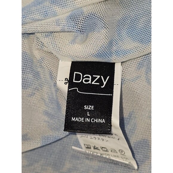 Dazy Blue Floral Sheer Mesh Long Sleeve Top Size Large Y2K Whimsigoth Fairy - Picture 2 of 4